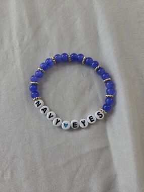 Custom Navy Beaded Bracelet with Letter Beads